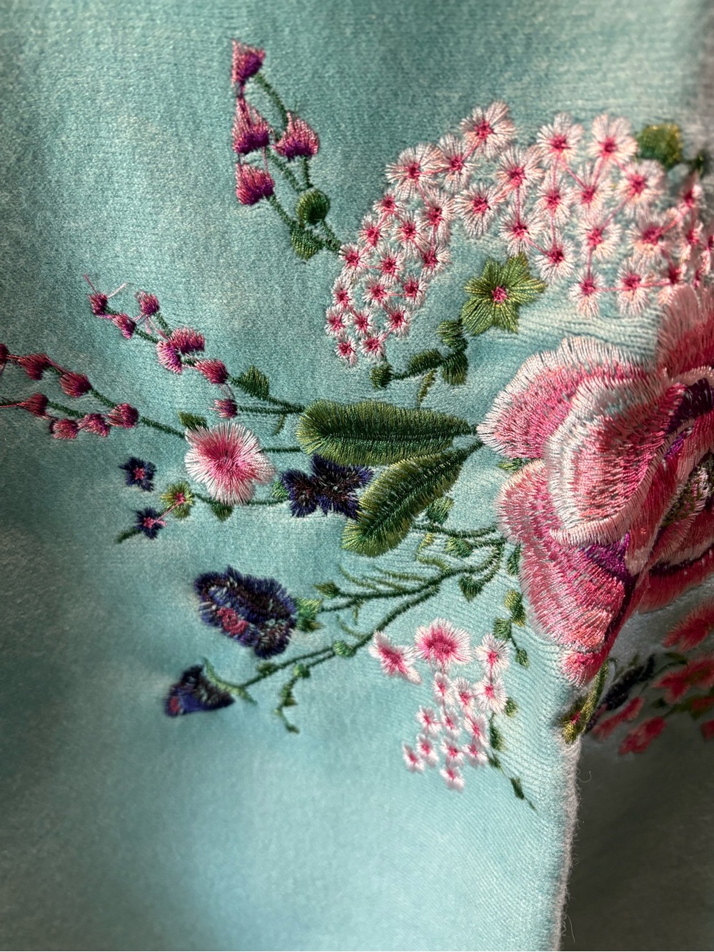 Unique Blue Embroidered Shrug Shawl Cardigan Wrap - Picture 9 of 11